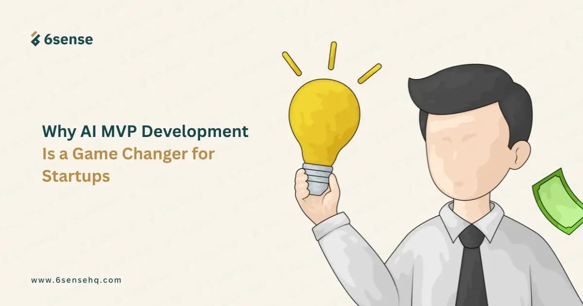 Illustration of a startup founder holding a lightbulb, showing AI MVP development as a game changer for startups.