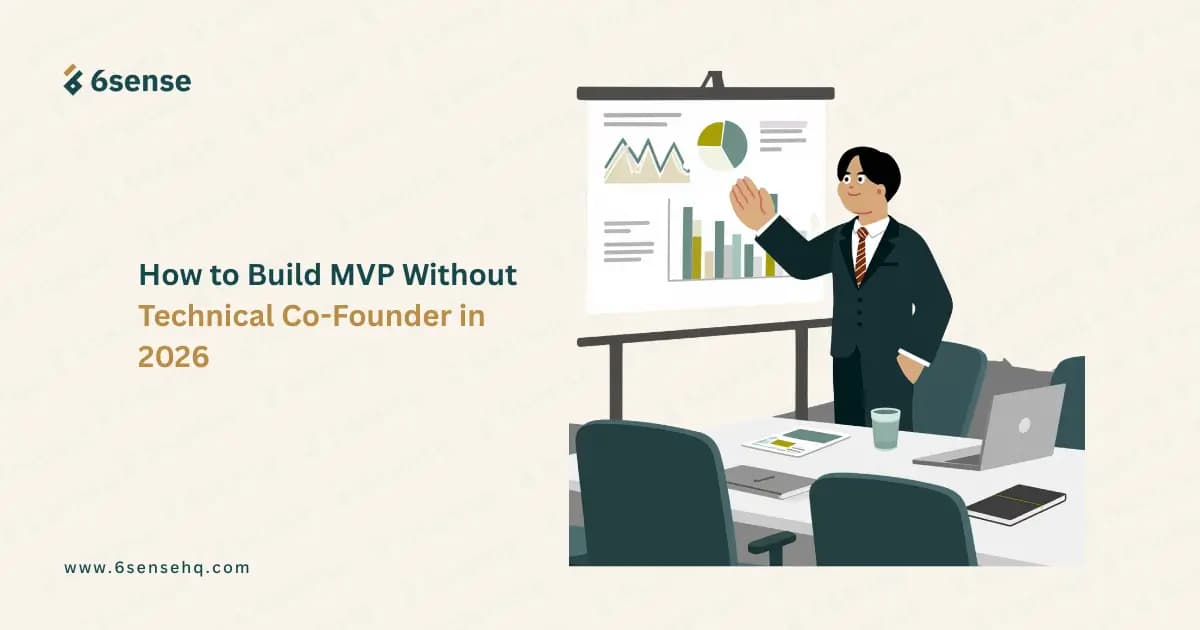 Illustration of a founder presenting an MVP plan without a technical co-founder in 2026