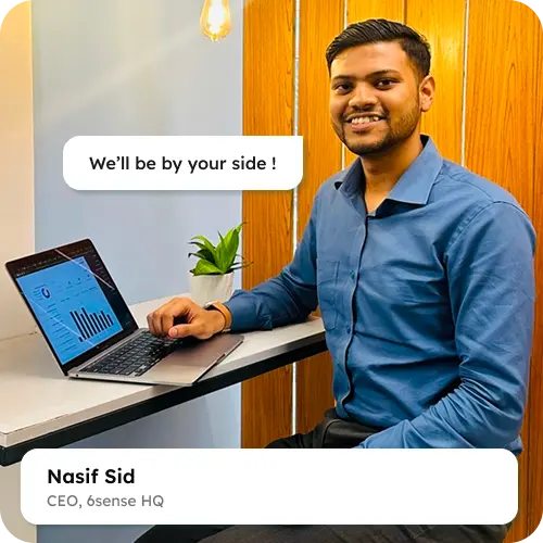 Nasif Sid, CEO of 6sense HQ, at his desk