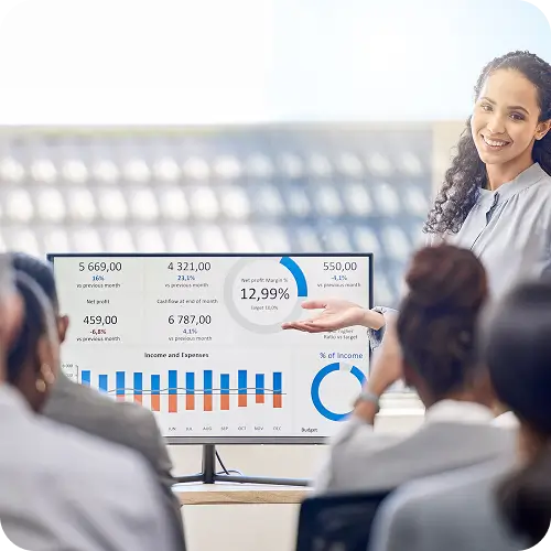 Founder presenting an MVP analytics dashboard to her team