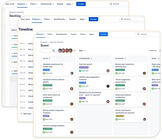 Jira board and sprint timeline used to manage a 6sense HQ project